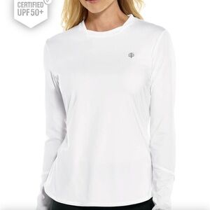 Coolibar White Match Point Tennis Long Sleeve UPF 50 Tee